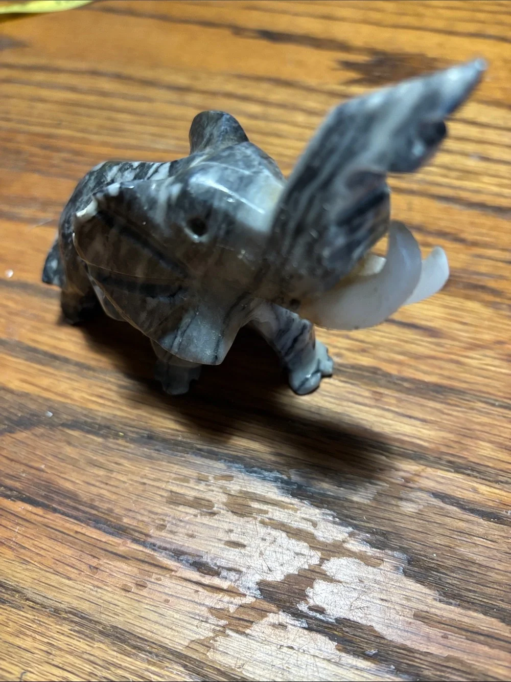 Hand-Carved Gray Stone Elephant Figurine